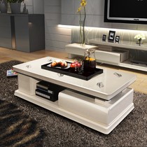 澳洛玛MT0808长方形茶桌，加厚钢化玻璃茶几，象牙白钢琴烤漆茶几