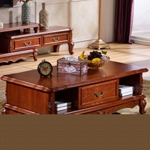 木奕板式实木脚茶几，原木作旧不可伸缩客厅储物桌子，烤漆组装茶几