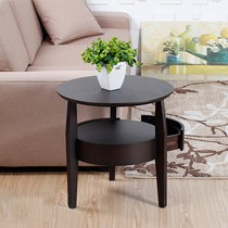 美达克圆形橡木小茶几，木色带抽屉式曲线家用茶桌，型号: SD-602