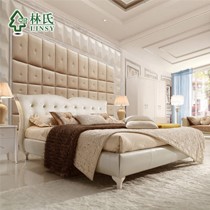 林氏1.8米软包皮艺双人床，新古典板式床，拼版结构工艺，型号JF16T8LS