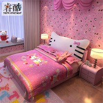睿酷空间裂纹双人床，RK301系列HELLO KITTY现代简约皮艺床