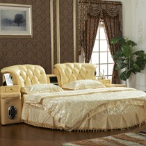 欧尔卡斯圆形双人皮艺床，欧式影音床多功能音响设计，型号: O5901