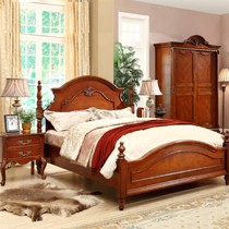 雅居格美式乡村实木床，一米八双人床，手工雕花橡胶木床F96307