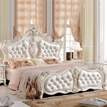高端欧式1.8米双人床，浪漫手绘富创实木床，优质真皮时尚雕花床8862