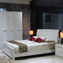 文华家瑞纯白色橡木材质床具，雕刻工艺实木双人床，型号: hsmc6496