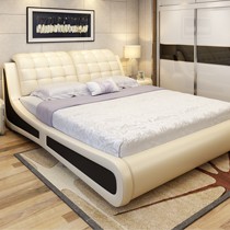 布雷尔白色方形真皮床，头层牛皮漆光外饰1.8M双人床，型号：K038