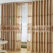 布兰朵欧式镂空落地窗窗帘，半遮光布艺定制窗帘-浅香槟色与紫罗兰色