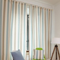 丽贝卡蓝条纹布艺窗帘，现代简约挂钩式家居布帘，货号MTSF006
