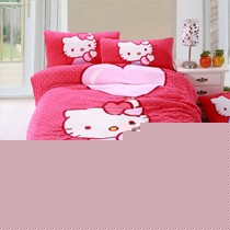 美芙尔helloKitty卡通三件套，1.2米珊瑚绒床上套件，纯天然活性印染色彩鲜艳