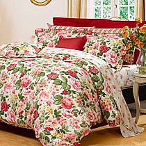 富安娜家纺床上套件，韩式现代风纯棉四件套，郁郁花香款100%纯棉材质