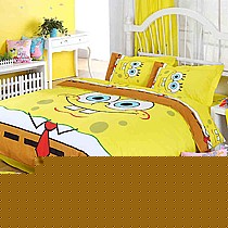 博洋宝贝儿童纯棉三件套，卡通动漫被套床品斜纹工艺-海绵宝宝