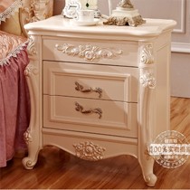 健吉斯法式实木描珍珠粉床头柜，环保立体沈雕描金床边柜带阻尼