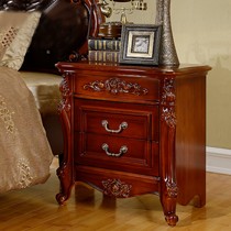 玛蒂诗仿古做旧橡胶木床头柜，美式乡村樱桃色边柜烤漆雕花工艺，型号: T01-061