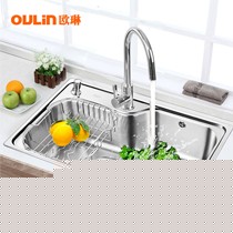 欧琳品牌不沾油拉丝水槽，一体拉伸不锈钢单槽，型号: 原73450