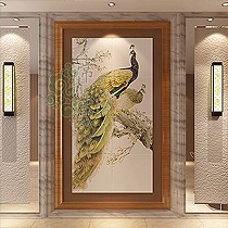 常青藤中式背景墙装饰瓷砖,精雕幻彩金线孔雀,型号: CQY45-27