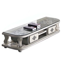 博匠华贵欧式立体雕花橡木电视柜，烤漆描银清透玻璃电视柜，型号: 227