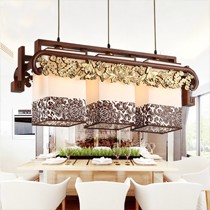 上古灯饰现代中式吊灯，仿羊皮镂空雕花进口橡胶木灯饰，型号:2198