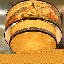 木缘人G9116仿羊皮客厅吊灯，中式古典15平米照射范围灯饰，马尾包边PVC塑料装饰灯