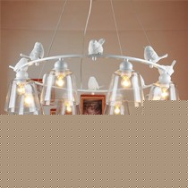 迪圣奇1945鱼线型简约吊灯，创意个性餐厅铁艺小鸟吊灯