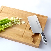 尚朋堂一体式实木砧板与刀座组合，银黑相嵌不锈钢刀具，厨房菜刀GB1-02