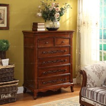 美式乡村风格实木斗柜，精美雕花工艺复古圆形拉手，尚轩世家8005-1五斗柜