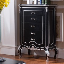 实木黑色手工描银雕花工艺，风飞扬新古典五斗柜，型号: DG-01