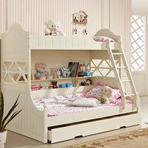 德家环保双层儿童床组合，象牙白橡木人造板子母床，型号: 805-1#