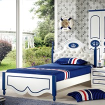 豪享家园罗马柱排骨架儿童床，水晶拉扣蓝色单人床，型号：965