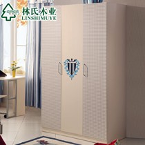 林氏木业三门茉莉花白儿童衣橱，现代格子板式儿童衣橱，型号55001