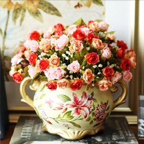 鱼西美屋杂货铺逼真仿真花卉盆景，玫瑰绢花组合，货号: 10042598