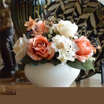 高贵彩色玫瑰绢花组合，知根品牌餐桌仿真花卉盆景，货号: TZ-252