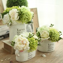 米子家居仿真花卉盆景,客厅装饰花摆件HY010117,绣球陶盆整体花艺