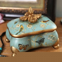 橡树庄园复古格调首饰盒,玫瑰金花朵顶部饰品盒,鎏金镶边饰品收纳盒