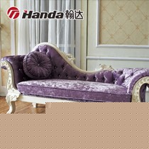 高雅紫色布艺绒面贵妃椅，水晶拉扣镶嵌高弹性贵妃榻，白色实木框架