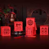烟雨集榫木系列喜糖盒子，中国风创意结婚喜糖盒，大红色中式婚礼用品