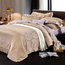 博洋家纺欧式大提花四件套，涤棉色织婚庆床品，流线型圆角床单设计