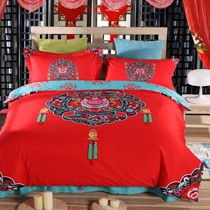 全棉磨毛家纺四件套，茵缦高支高密斜纹床品，民族风宽边枕套YM-1789