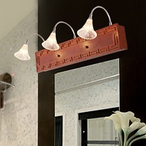 J624实木雕花镜前灯，木府低压灯珠居室灯饰，2/3头透明玻璃灯罩