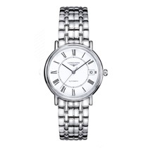 浪琴银色圆形男士手表，精钢表带防水机械表，型号：L4.821.4.11.6