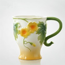 活器浪漫田园立体浮雕马克杯，手工逼真花卉彩绘，花样年华系列珐琅瓷