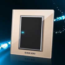 宝利欧86型香槟金钢化玻璃单控开关，环保阻燃荧光开关，型号: A8-002