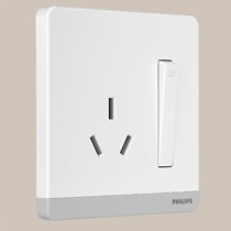 飞利浦三孔带开关插座，16A珍珠白五金建材，PC料单控开关插座