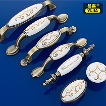 易嘉,田园金纹印花陶瓷拉手,复古锌合金把手,型号: YJ-X9933