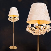 典雅欧式金边陶瓷白花灯饰，闪耀水晶客厅落地灯具，型号: D8959-1+3