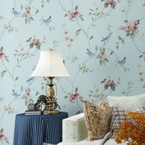 米冠怀旧墙纸，美式田园花鸟壁纸，型号11057的客厅沙背景墙纸