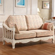 雅云卡丹田园布艺印花沙发，象牙白橡胶木组合沙发,型号: SF988