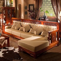 克莎蒂中式沙发组合LS001SF2，进口红梨木镂空精雕，高回弹海绵座包仿古沙发