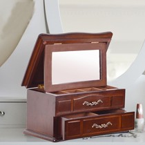 天一波尔木质两层首饰盒，带镜精美拉手欧式珠宝收纳盒，货号: YPBS16