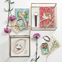 正方形透明玻璃首饰盒，可立特铜包边化妆品收纳盒，CH0464型号