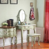 红庭复古风实木梳妆台，地中海彩绘做旧桦木梳妆桌，型号: F0223-0590